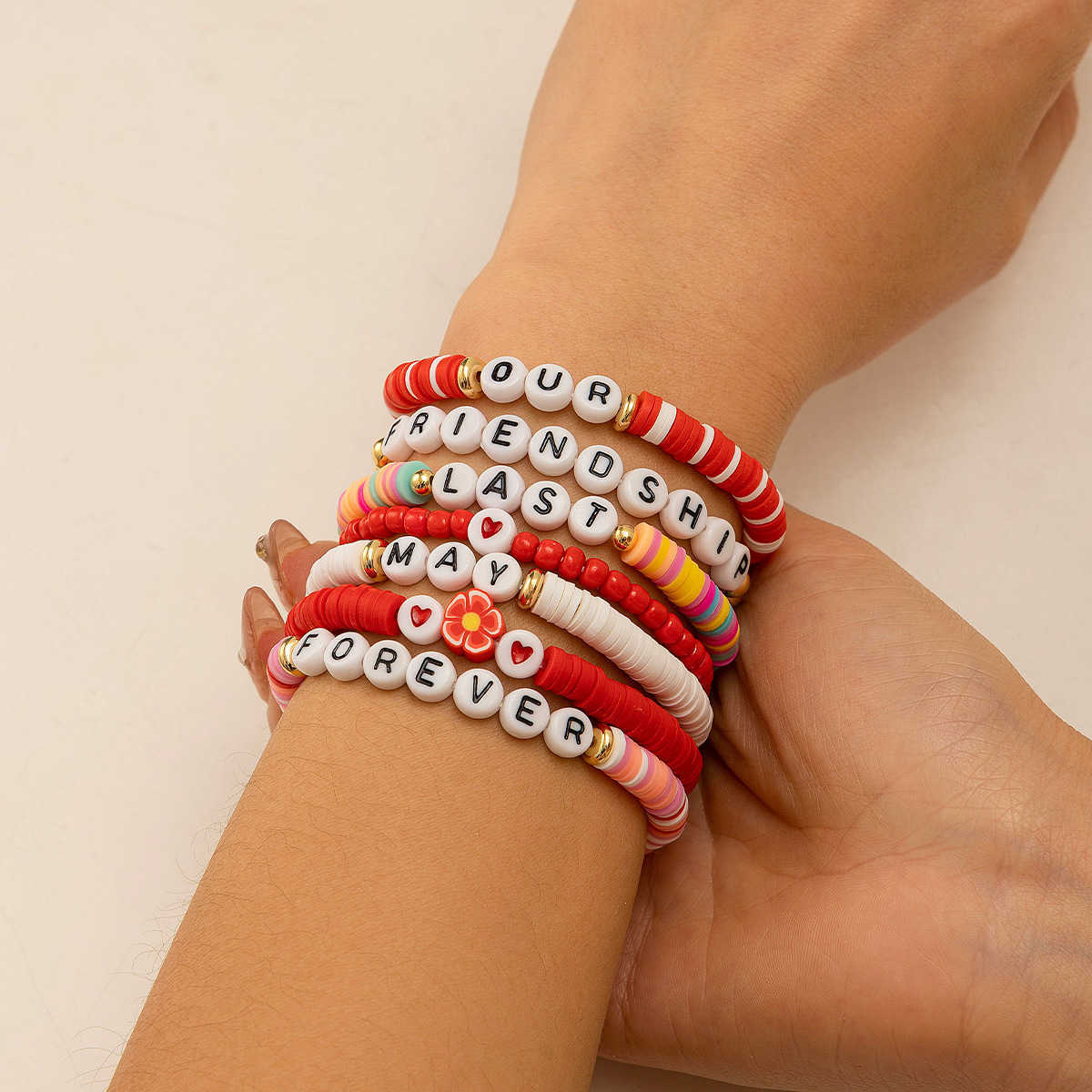 Charm Bracelets Accessories Bohemian style colorful soft ceramic elastic letter LOVE bead bracelet Brelet H25220
