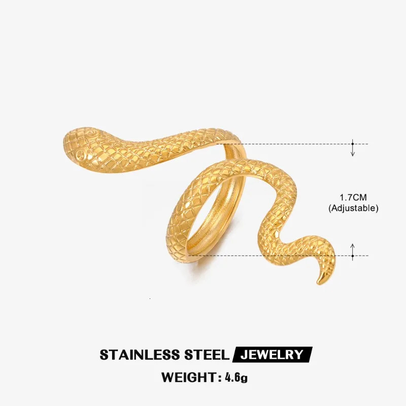 20pcs/lot Stainless Steel Gold Silver Color Snake Open Adjustable Ring for Women Men Fashion Jewelry Gift Wholesale 250220