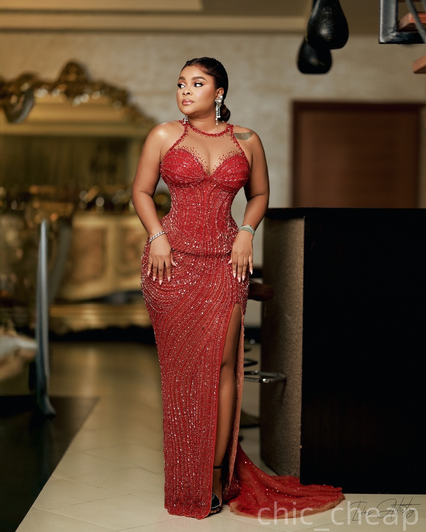 Dark Red Mermaid Prom Dresses 2025 Sheer Neck Beaded Sequined Evening Formal Party Second Birthday Engagement Gowns Plus Size Dress For Special Occasi