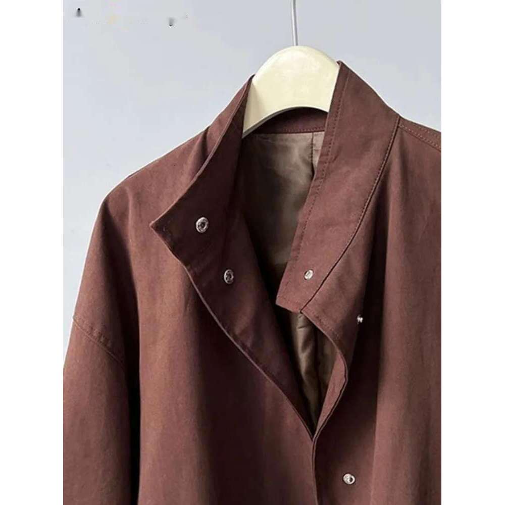 2025 High-End Temperament Silhouette Stand Up Collar Trench Coat Women Lazy Minimalist Jacket Apricot/Coffee/Black