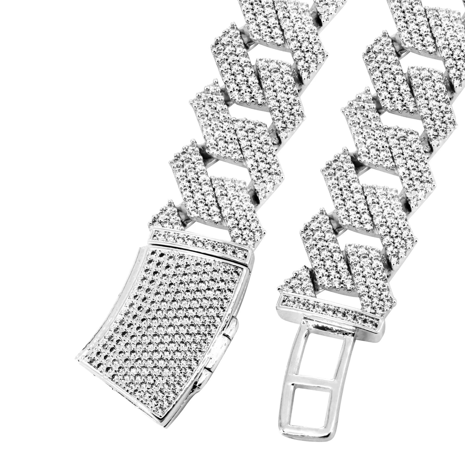 Custom Zirconia Moissanite Dia Cuban k 14mm Wide Rhodium Plating Necklace Sier Iced Out Chain for Men