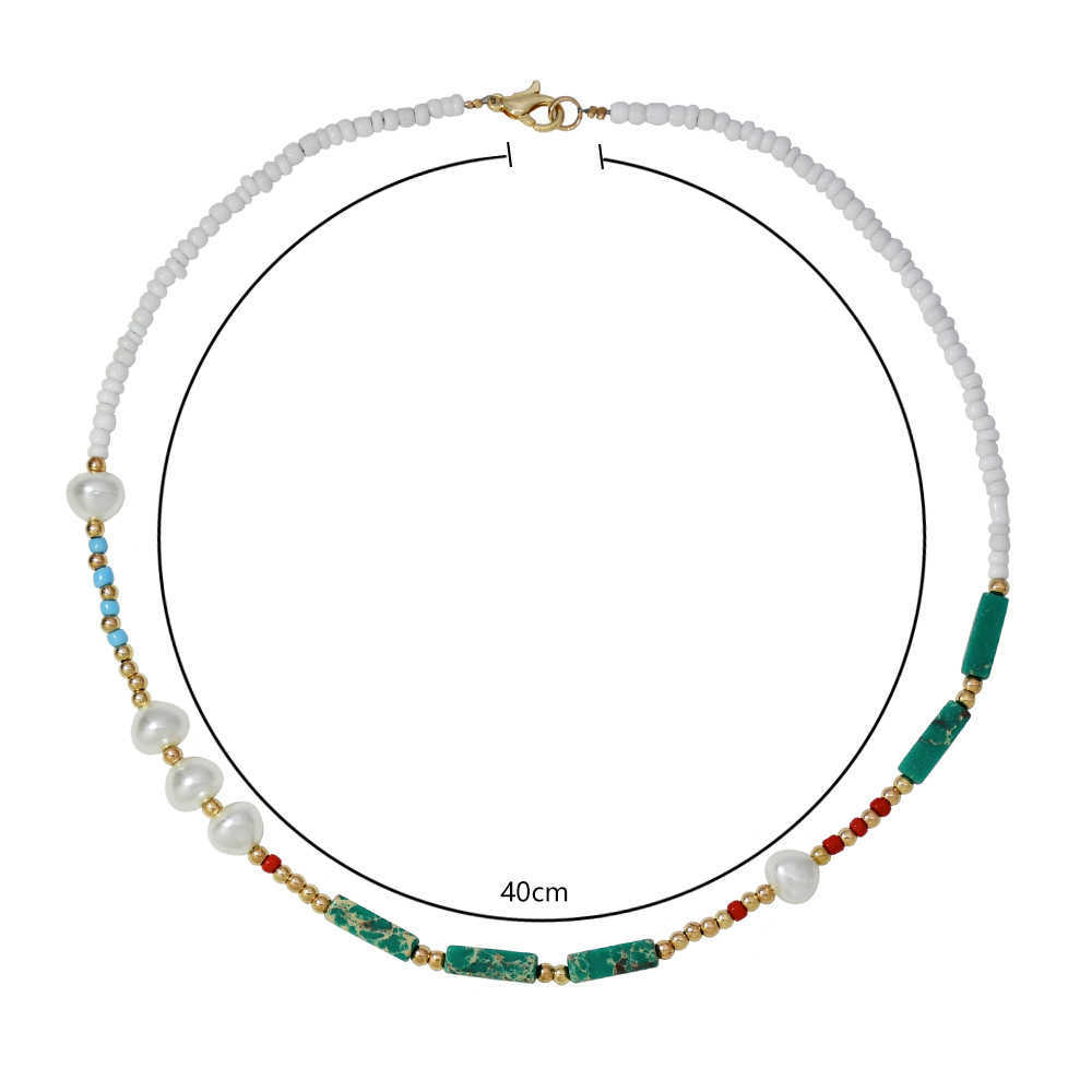 Pendant Necklaces Bohemian style pearl necklace womens summer agate green semi fashionable handmade collarbone necklace jewelry H25219