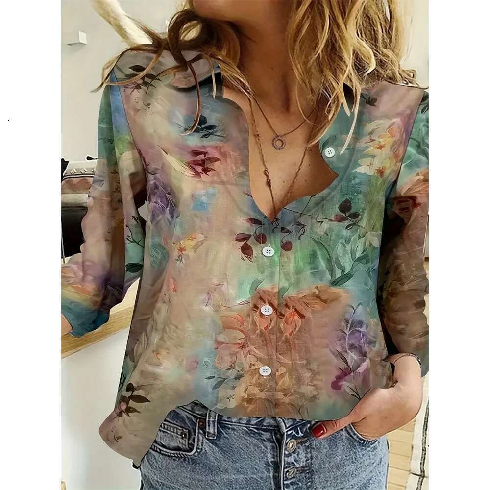 Fashion Long Sleeve Shirt Summer Breathable Single-Breasted Lapel Top 3D Ral Printed Button Shirts Women's Clothing Autumn