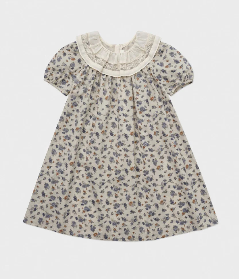 ss25 lou kids dress for girls cute flower embroidery short sleeve princess dresses outwear clothing 250220