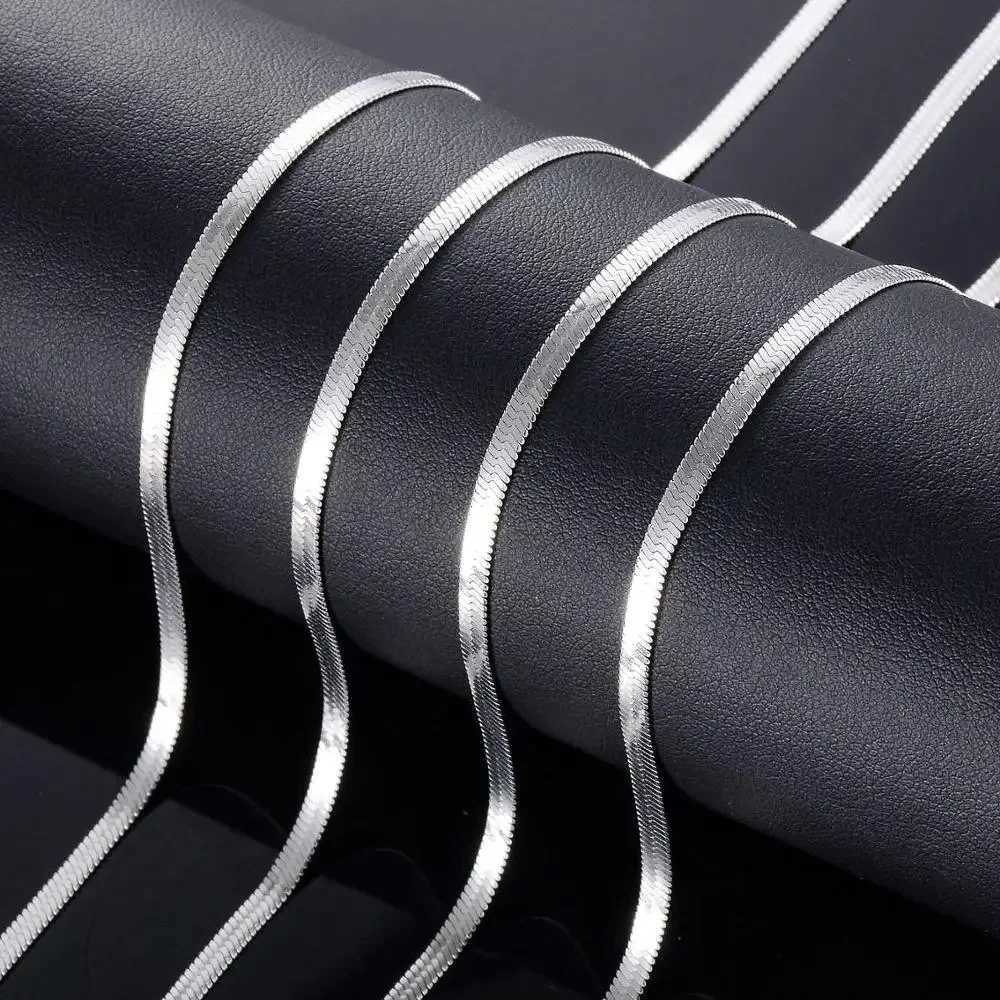 Silver Plated Thickn Waterproof Stainl Steel Flat Snake Necklace Herringbone Chain Women Gift JewelryXJ250219