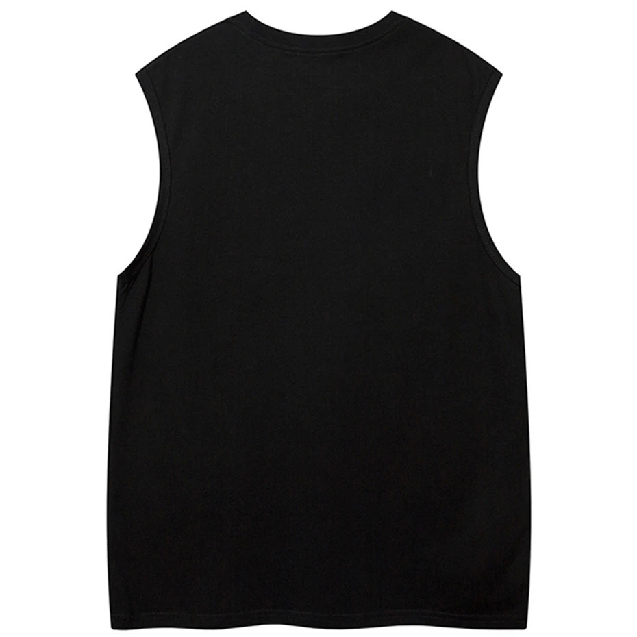 Super vest star patch work Y2K top mens Harajuku street clothing vest fashion casual loose cotton hip-hop vest black 250219