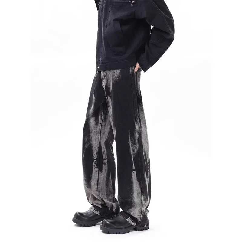 American Goth Black Tie-dye Jeans For Men Hip Hop Fashion Gradient Wide-leg Denim Pants 2025 New Y2K Vintage Baggy Jean Hombre X250220