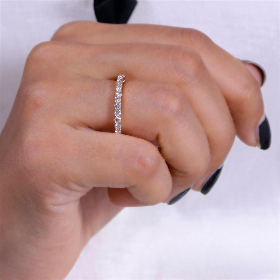18K Real Gold 2.0mm Round Cut Lab Grown Diamond Eternity Band Ring Yellow Gold Full CVD HPHT Diamond Dainty Stackable Wedding Ring