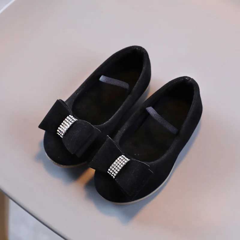Little girl leather shoes simple and fashionable childrens princess shoes solid color flat lining childrens Versatile Bowtie Loafers Moccasin X250220