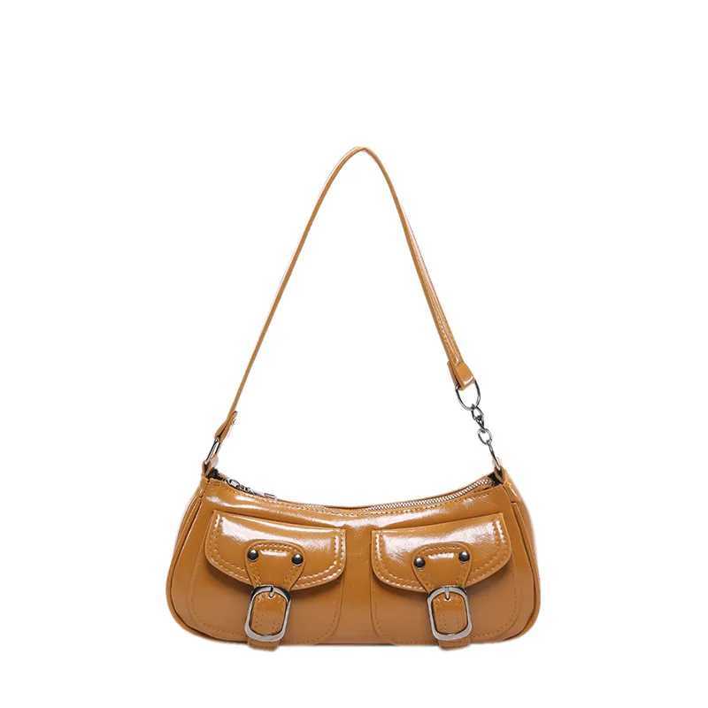 Fashion Pu Leather Womens Shoulder Bag Small Double Pocket Design Ladies Underarm Bags Y2k Vintage Female Handbags Clutch Purse Y250218