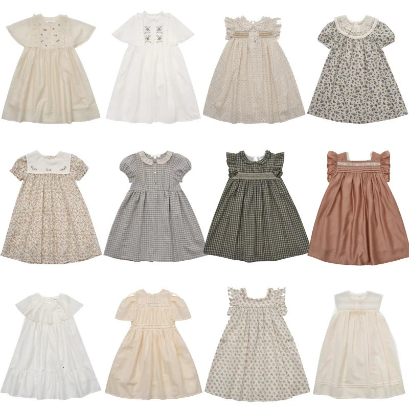 ss25 lou kids dress for girls cute flower embroidery short sleeve princess dresses outwear clothing 250220