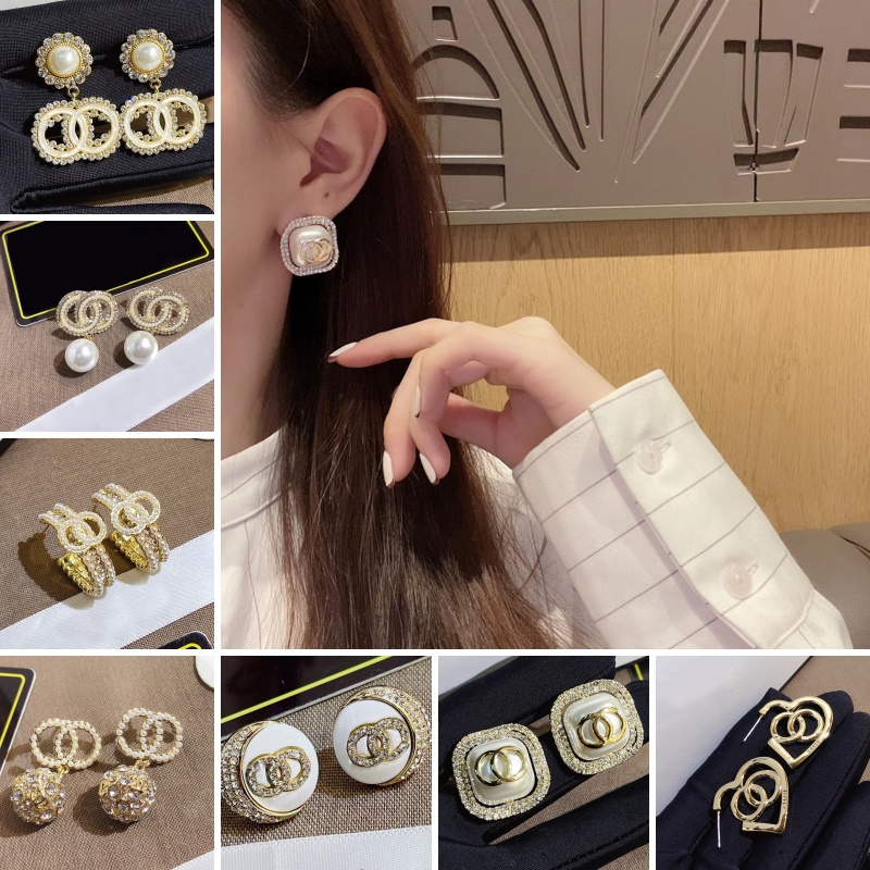Classic Design Stud Flower Earrings Crystal Earrings Pearl Studs Stainless steel Stamp Letter Earring Fashion Women Elegance Jewelry Birthday Gifts