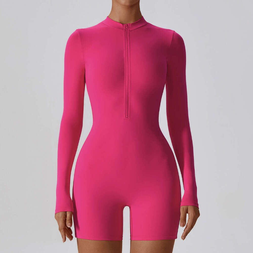 Open collar zipper long sleeved dance fiess jumpsuit, sexy tight yoga suit for women, 8194, 2025 new casual versatile fashion clothing