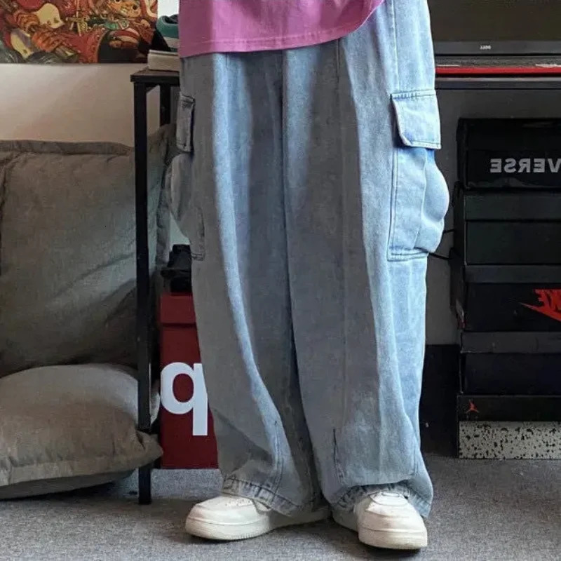 Baggy Jeans Wide Legs Trousers Mens Denim Pants Korean Fashion Male Oversize Cargo Streetwear Hip Hop Harajuku 250219