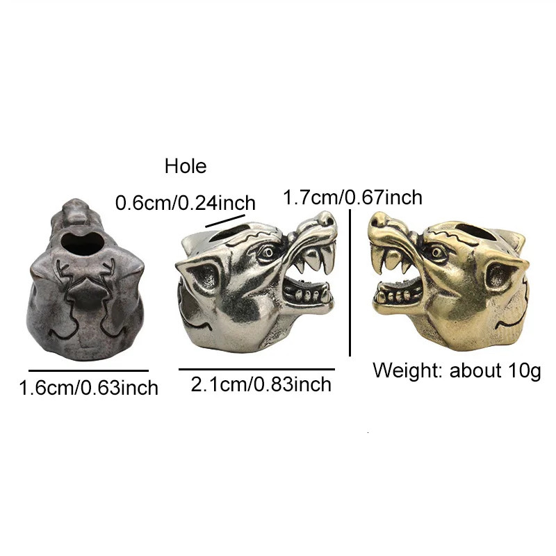 Animal Wolf Warriors Head Sculpture Brass Paracord Bead DIY Handmade Lanyard Pendant Jewelry Accessories EDC Outdoor Tool Charms 250213