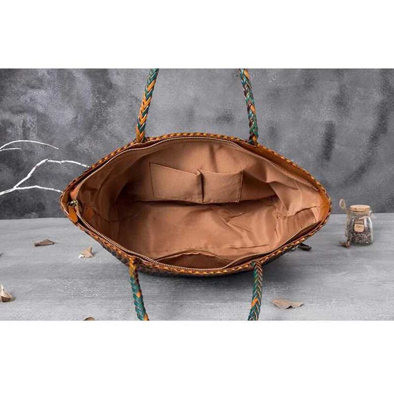 Women Leather Handbag Romantic Big Handmade Woven Totes Female Cowhide Big Holiday Bucket Bag Causal Beach Shoulder Handbags Z250219