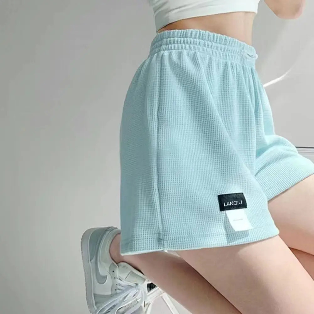 Casual Women Waffle Shorts Summer Loose Bottoms Waist Pants Straight Homewear Elastic High Waisted Sports Shorts 250217