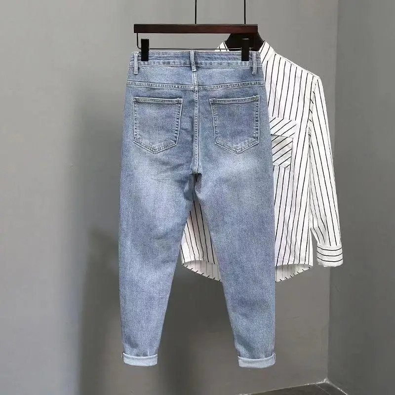 Mens Jeans Work Wear Stretch Elastic Retro Casual Male Cowboy Pants Tapered Black Stacked Trousers Korean Autumn Regular 250219
