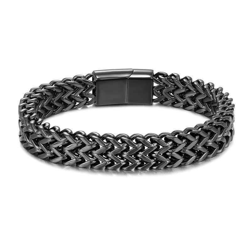 Charm Bracelets Mens gold plated stainless steel woven double row positive and negative keel magnet buckle bracelet H25220