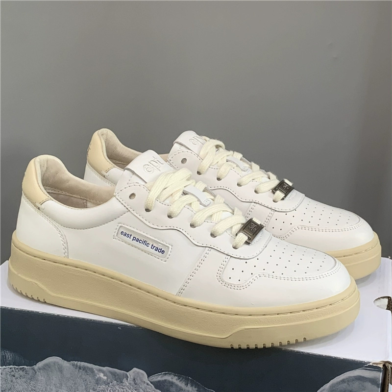 EPT Korean Blogger's Same Cowhide Designer Board Shoes, Fashionable Sports And Leisure Board Shoes, Round Toe Lace Up Women's Niche White Sh