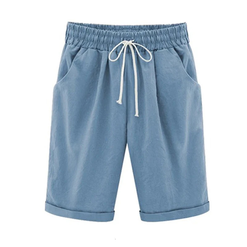 Women Cotton Shorts Casual High Waist Pocket Harem Pant Summer Cool Thin Beachwear Fashion Breathable Female Clothing 250214