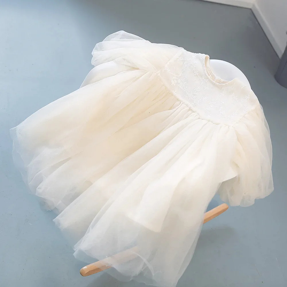 1001-1 Baby Dresses Autumn Childrens Dresses Girlsdresses With Flowers Yarn Tulle Puffy Sleeve Jasmine Princess Party 250220