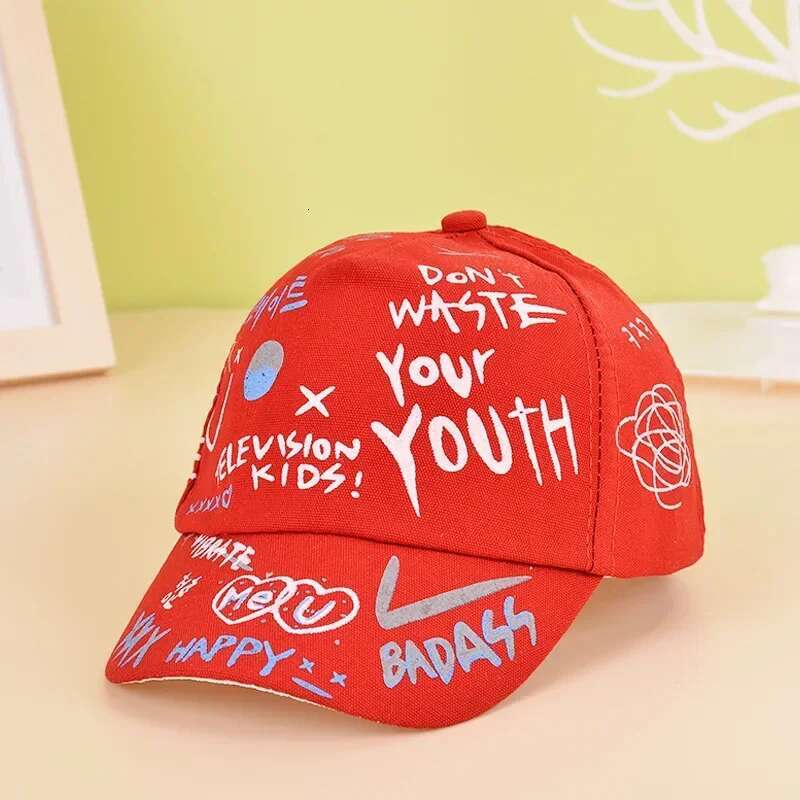 Ddmyshoesvip Children Graffiti Baseball Cap New Spring Summer Solid Sunhat Boys Girls Cotton Snapback Caps Cute Kids Hip Hop Fishing Hat