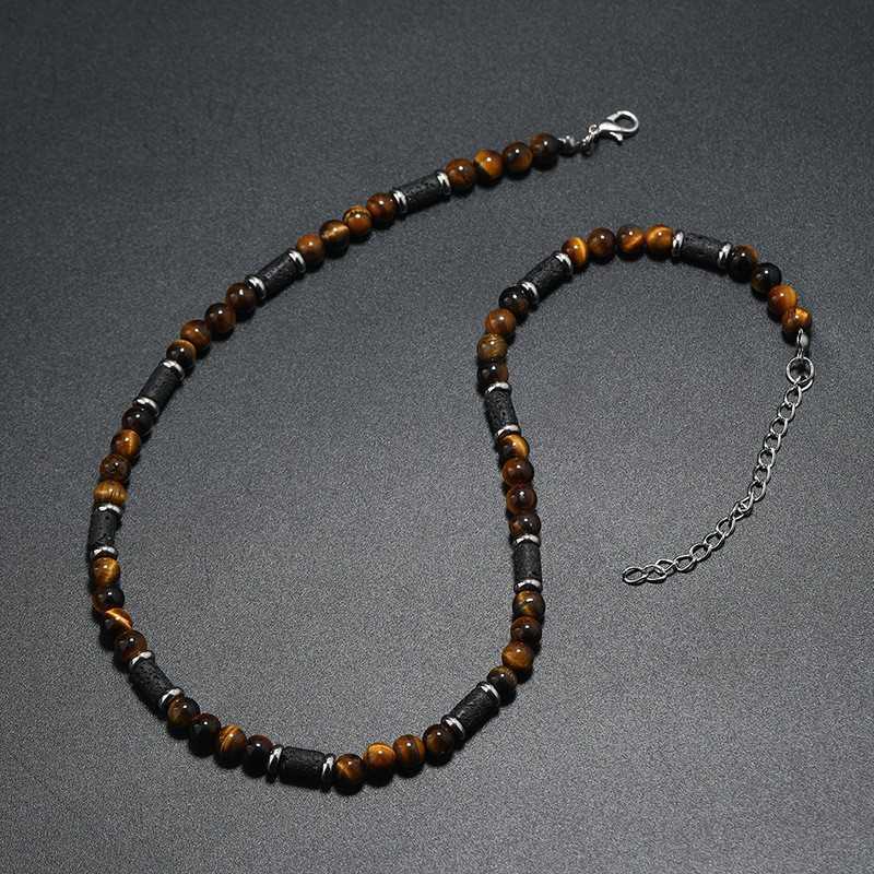Pendant Necklaces New Tiger Stone Natural Stone Necklace Bohemian Fashion Trend Design Beaded Simple Necklace for Men H25219