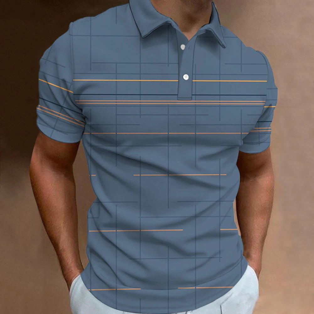 Fashionable business striped printed polo shirt summer short sleeved Tshirt top of the line pattern casual mens plus size clothing 250213