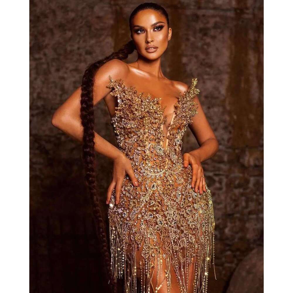 Female Sexy Fringed Formal African Night Short A Ha Prom Dresses Bright Party Bags Celebrity Dress 2021