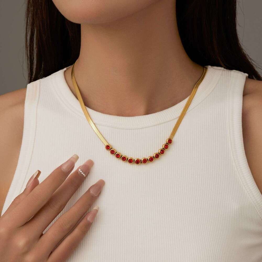 Fashionable titanium personalized and niche design, collarbone chain, stainless steel flat snake chain necklace, jewelry