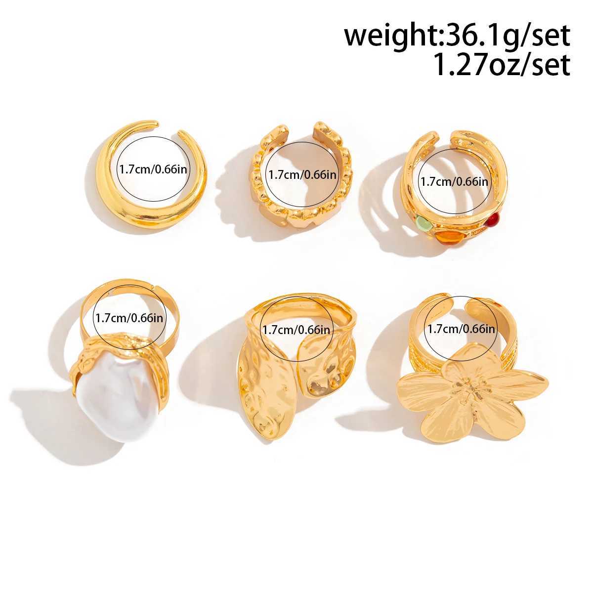 United Kingdom 2025 New Irregar Exaggerated Metal Flower Open Rings Wen Elegant Baroque Imitation Pearl Ring Jewelry Accessories X250220