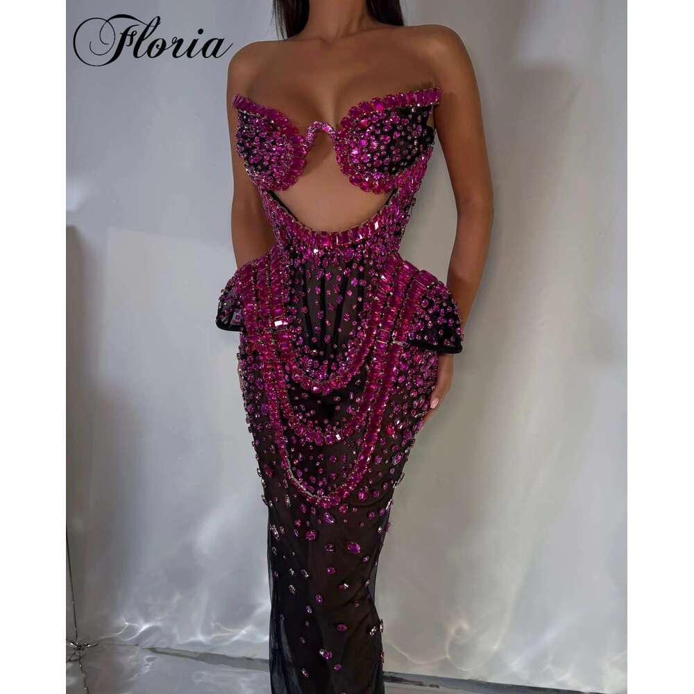 Crystals Mermaid Ball Special Backless Large Party Celebrity Custom Evening prom Dresses