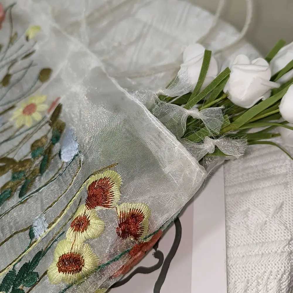Camellia Flower Embroidery Cloth Bag Lace Large Capacity Canvas Shoulder Bag Grocery Handbags Storage Bag Ethnic Style Bag Women Z250219