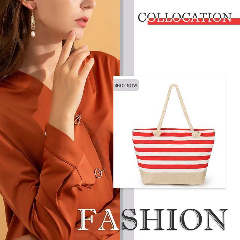 AFKOMST Beach Bag for Woman Canvas Fashion Handbag Striped Large Capacity Shopping Travel Bags Z250219