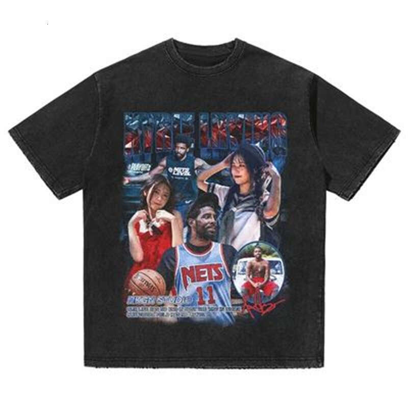 Rap print American hip-hop bf street short sleeved washed distressed T-shirt