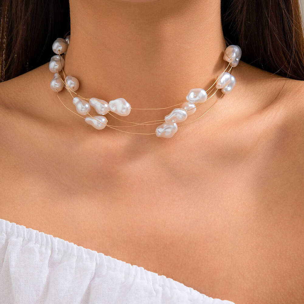 Hot selg accessories, minimalist necklace, niche beaded collarbone chain, Baroque imitation pearl necklace for women