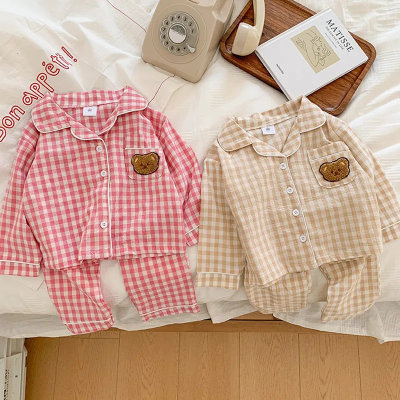 Autumn Kids Clothes Cotton Girls Pajamsa Long Sleeve Boys Bear Sleepsuit Korean Casual Children Pajamas for Kids Sleepwear 250220