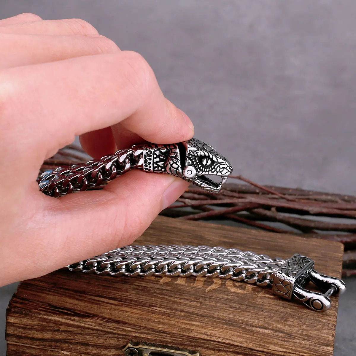 Nordic stainless steel snake head bracelet creative multi-layer chain Ouroboros wristband mens punk hip-hop jewelry gift 250220