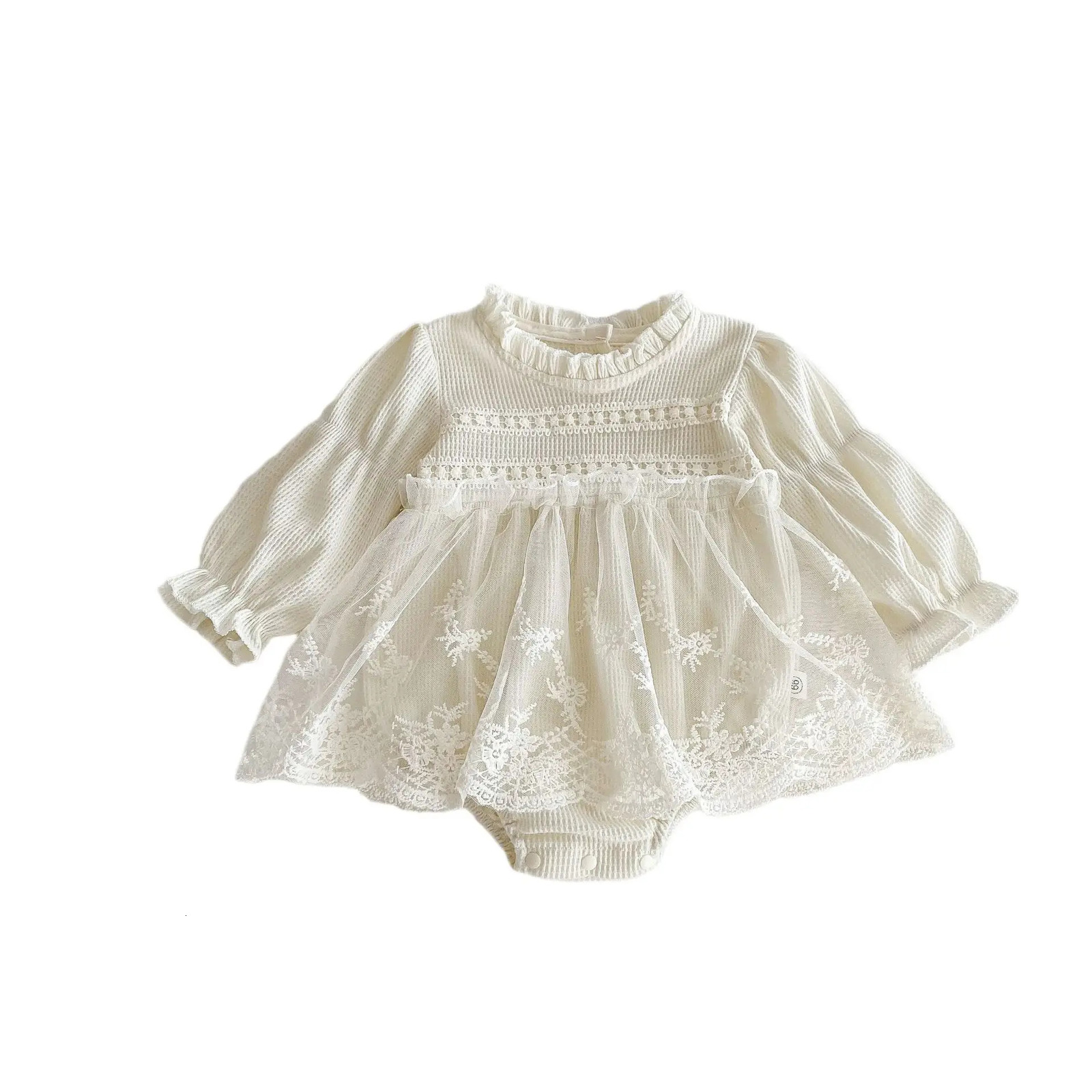 Autumn Spring Toddler Girls Lace Romper Infant Sleeve Full Moon Princess Mesh Creeper Girl Sweet Dress 250117