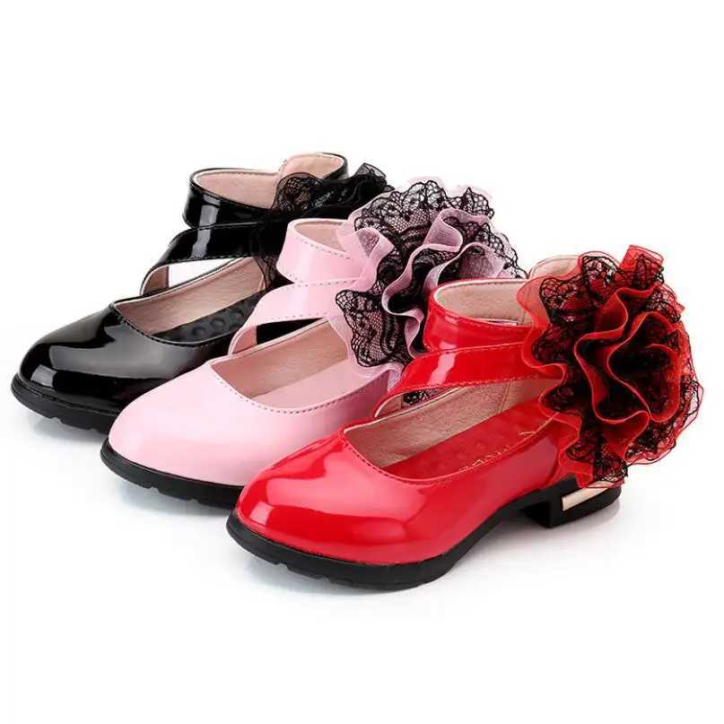 Kids Shoes Girls High Heel Princess Flower Shoes Fashion Children Shoes Leather Fashion Girls Party Dress Wedding X250220