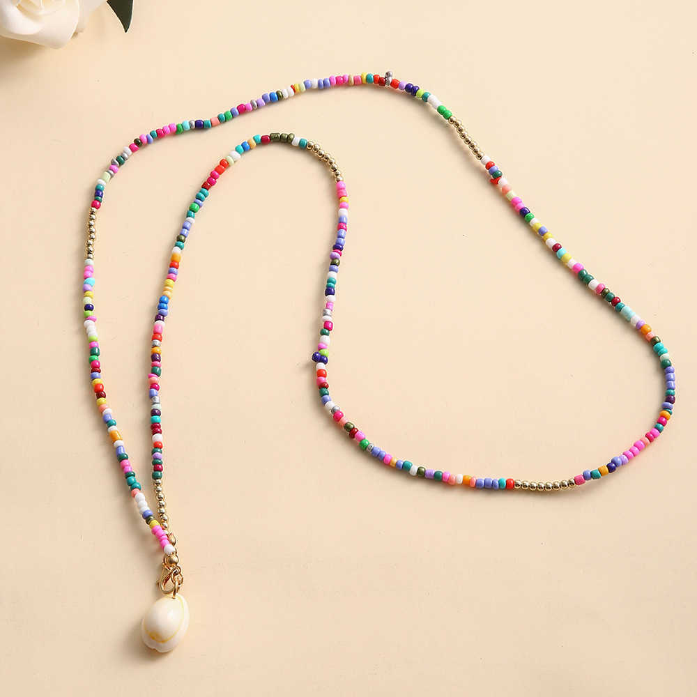 Pendant Necklaces Jewelry Bohemian Colorful Rice Beads Necklace Colorful Shell Pendant Necklace Chain Female H25219