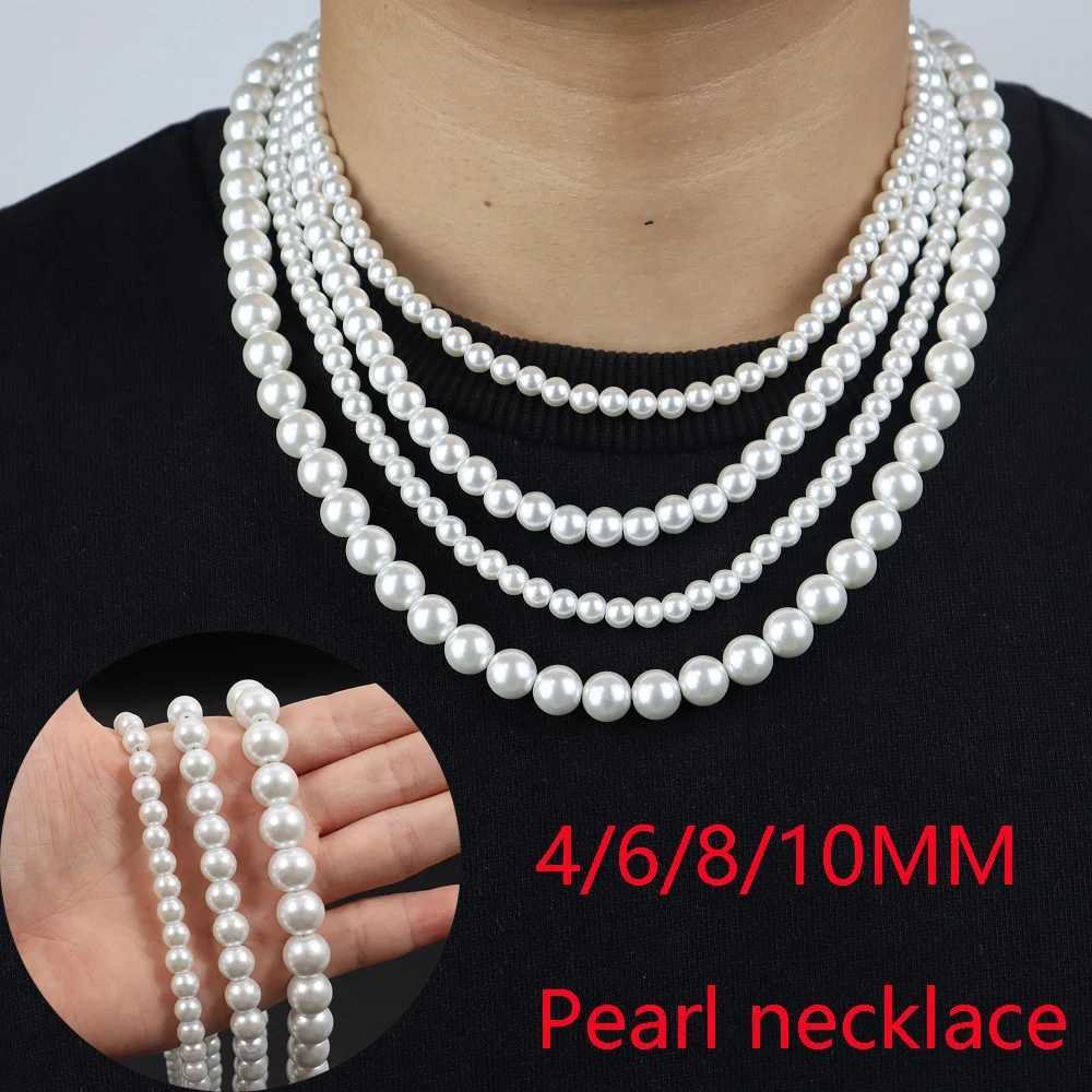 New Tren Imitation Pearl Necklace Men Temperament Simple Handmade Strand Bead Necklace For Women Jewelry Gift Pearl NecklaceXJ250219