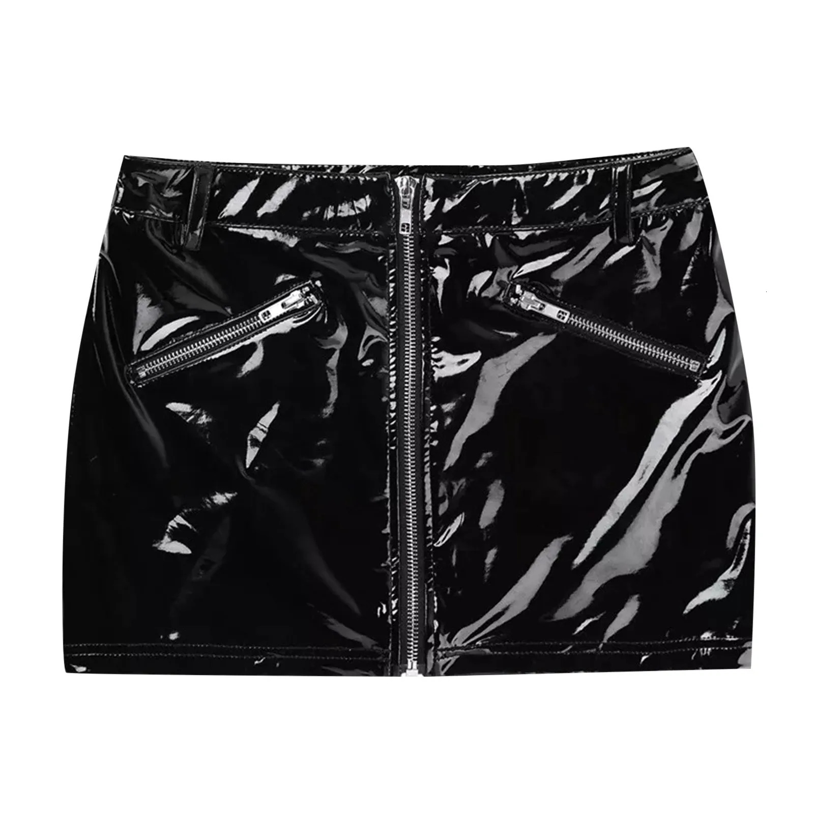 Womens Sexy Leather Stretch Mini Hip Wrap Skirt Nightclub Bodycoon High Waist Zipper Skirts Party Clubwear 250220