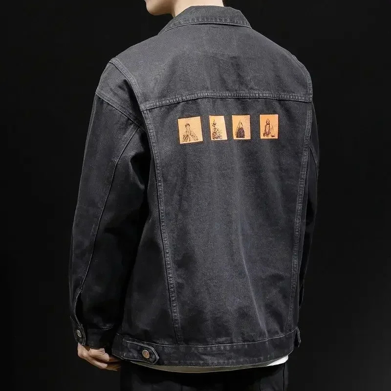 Jeans Coat for Men Cargo with Print Denim Jackets Man Beige of Fabric Winter Outerwear Price Stylish Oversize Y2k ed 250219
