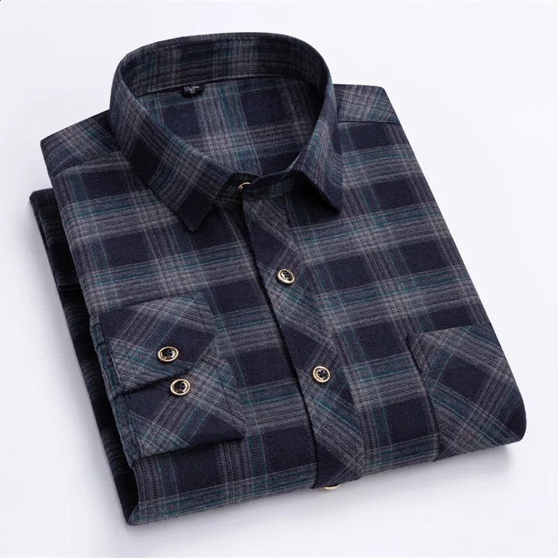2024 mens flannel shirt long sleeved pure cotton soft formal brushed single pocket comfortable casual and fashionable plain weave 250220