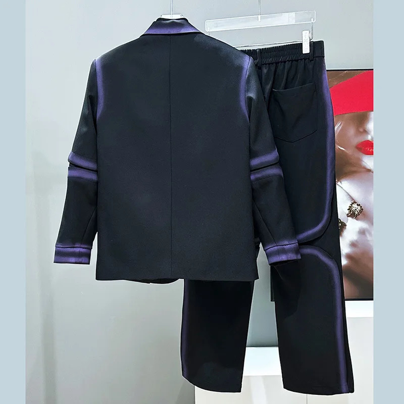PFHQ Tie-dyed er Gradient Suit Set Loose Casual Shoulder Padded Jacket Two-piece Sets Long Sleeve Contrast Color 21E1254 250220