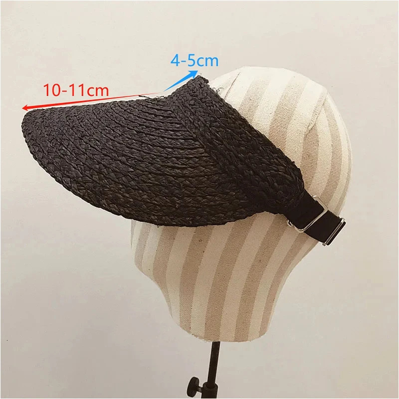 Fashion Wide Brim Raffia Sun Visor Hat for Women Straw Hat Ponytail Summer Beach Hat UV Packable Travel Derby Hat 250219