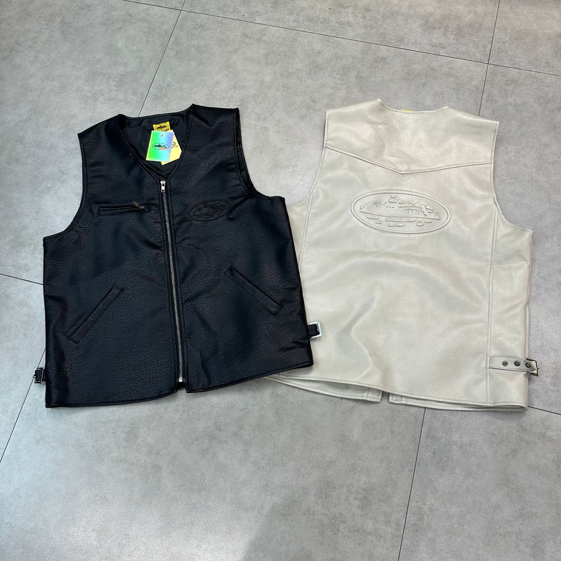 24 Trendy Devil's Island Relief Craftsmanship PU Leather Casual Vest For Men And Women High Street Sleeveless Motorcycle Jacket