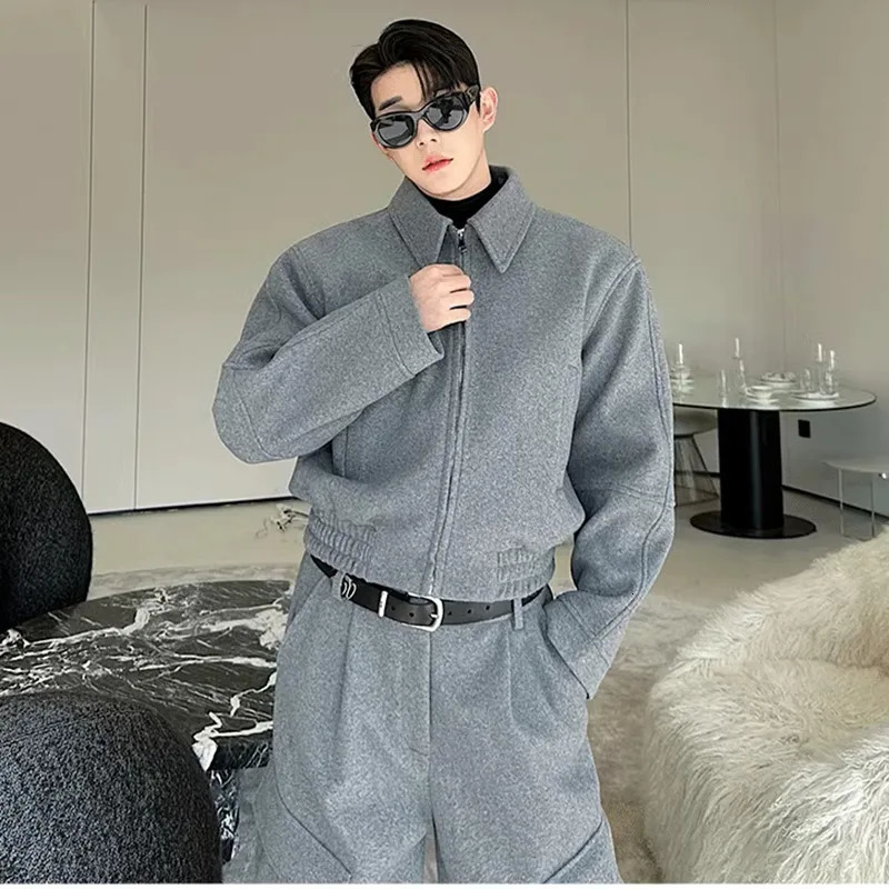 LUZHEN Woolen Casual Jacket Versatile Temperament Casual Vintage Big Pockets Decorate Wide Leg Pants Two-piece Set Male LZ8257 250220